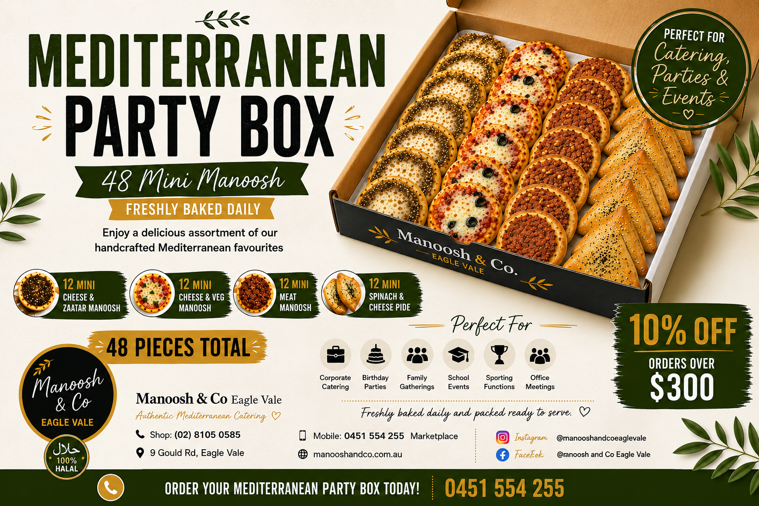 Mediterranean Party Box — 48 Mini Manoosh perfect for catering, parties and events